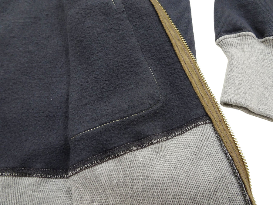 TOYS McCOY Men's Flying Ace Snoopy Zip-Up Sweatshirt - USAF C-2 Inspired, No Hood, Heavyweight 100% Cotton Loopwheel Fleece, Two-Tone Contrast Panel Design - Made in Japan (TMC2551 121  faded navy gray and gray)