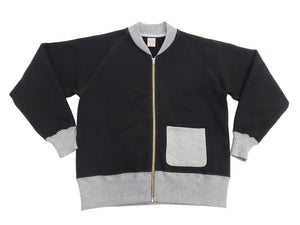 TOYS McCOY Men's Zip-Up Sweatshirt - USAAF C-2 Inspired, No Hood, Heavyweight 100% Cotton Loopwheel Fleece, Two-Tone Contrast Panel Design - Made in Japan (TMC2556 030 black and  gray)