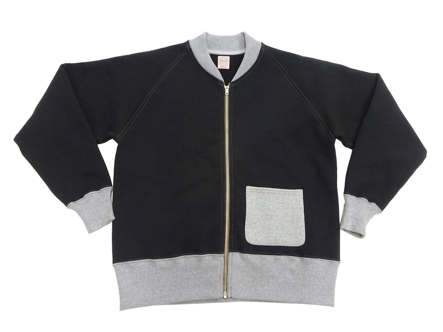 TOYS McCOY Men's Zip-Up Sweatshirt - USAAF C-2 Inspired, No Hood, Heavyweight 100% Cotton Loopwheel Fleece, Two-Tone Contrast Panel Design - Made in Japan (TMC2556 030 black and  gray)