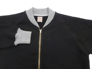 TOYS McCOY Men's Zip-Up Sweatshirt - USAAF C-2 Inspired, No Hood, Heavyweight 100% Cotton Loopwheel Fleece, Two-Tone Contrast Panel Design - Made in Japan (TMC2556 030 black and  gray)