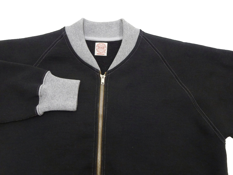 TOYS McCOY Men's Zip-Up Sweatshirt - USAAF C-2 Inspired, No Hood, Heavyweight 100% Cotton Loopwheel Fleece, Two-Tone Contrast Panel Design - Made in Japan (TMC2556 030 black and  gray)