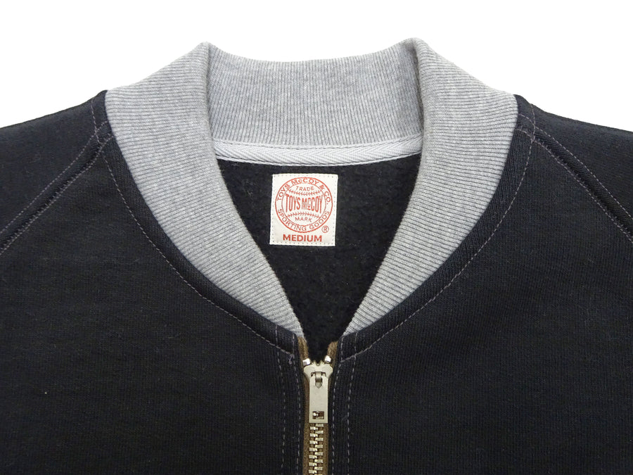 TOYS McCOY Men's Zip-Up Sweatshirt - USAAF C-2 Inspired, No Hood, Heavyweight 100% Cotton Loopwheel Fleece, Two-Tone Contrast Panel Design - Made in Japan (TMC2556 030 black and  gray)