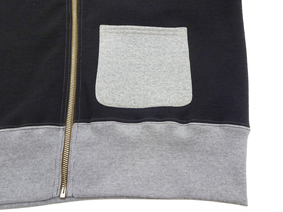 TOYS McCOY Men's Zip-Up Sweatshirt - USAAF C-2 Inspired, No Hood, Heavyweight 100% Cotton Loopwheel Fleece, Two-Tone Contrast Panel Design - Made in Japan (TMC2556 030 black and  gray)