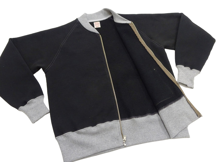 TOYS McCOY Men's Zip-Up Sweatshirt - USAAF C-2 Inspired, No Hood, Heavyweight 100% Cotton Loopwheel Fleece, Two-Tone Contrast Panel Design - Made in Japan (TMC2556 030 black and  gray)
