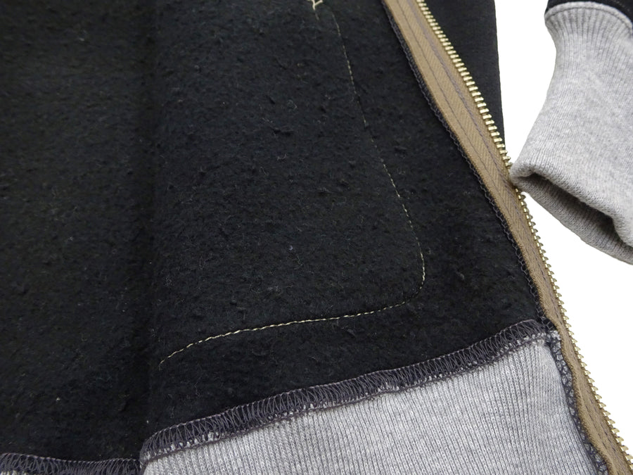 TOYS McCOY Men's Zip-Up Sweatshirt - USAAF C-2 Inspired, No Hood, Heavyweight 100% Cotton Loopwheel Fleece, Two-Tone Contrast Panel Design - Made in Japan (TMC2556 030 black and  gray)