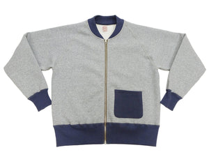 TOYS McCOY Men's Zip-Up Sweatshirt - USAAF C-2 Inspired, No Hood, Heavyweight 100% Cotton Loopwheel Fleece, Two-Tone Contrast Panel Design - Made in Japan (TMC2556 021 ash gray and  navy)