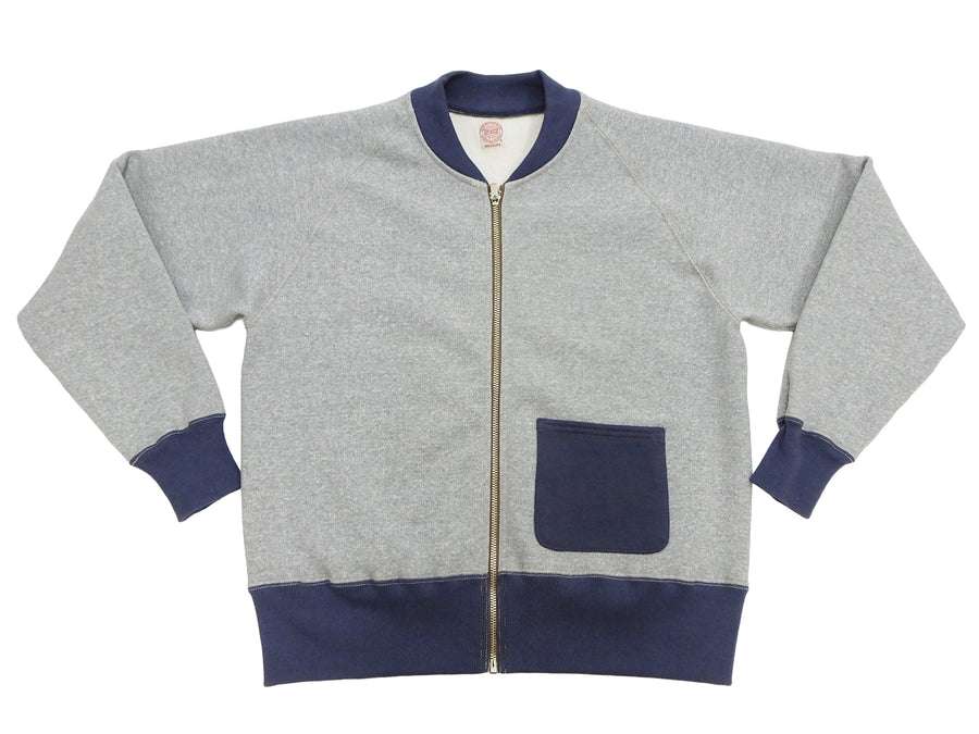 TOYS McCOY Men's Zip-Up Sweatshirt - USAAF C-2 Inspired, No Hood, Heavyweight 100% Cotton Loopwheel Fleece, Two-Tone Contrast Panel Design - Made in Japan (TMC2556 021 ash gray and  navy)