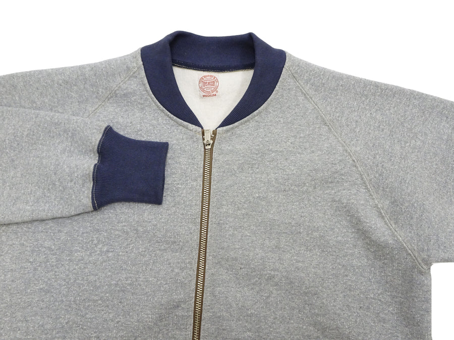 TOYS McCOY Men's Zip-Up Sweatshirt - USAAF C-2 Inspired, No Hood, Heavyweight 100% Cotton Loopwheel Fleece, Two-Tone Contrast Panel Design - Made in Japan (TMC2556 021 ash gray and  navy)