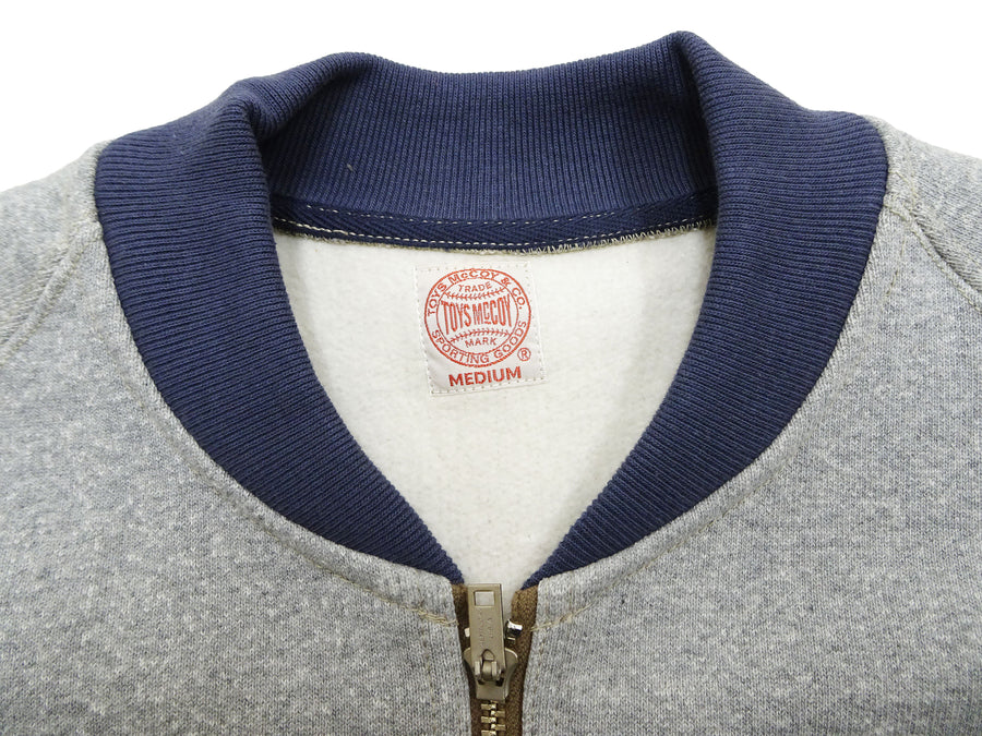 TOYS McCOY Men's Zip-Up Sweatshirt - USAAF C-2 Inspired, No Hood, Heavyweight 100% Cotton Loopwheel Fleece, Two-Tone Contrast Panel Design - Made in Japan (TMC2556 021 ash gray and  navy)