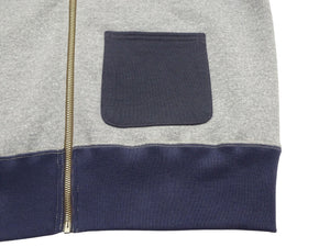 TOYS McCOY Men's Zip-Up Sweatshirt - USAAF C-2 Inspired, No Hood, Heavyweight 100% Cotton Loopwheel Fleece, Two-Tone Contrast Panel Design - Made in Japan (TMC2556 021 ash gray and  navy)