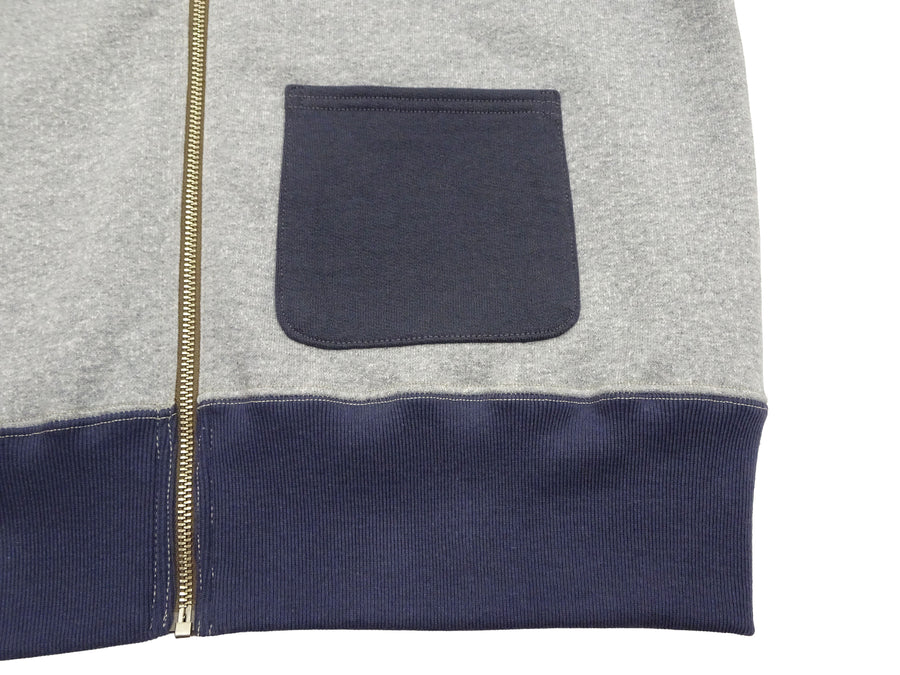 TOYS McCOY Men's Zip-Up Sweatshirt - USAAF C-2 Inspired, No Hood, Heavyweight 100% Cotton Loopwheel Fleece, Two-Tone Contrast Panel Design - Made in Japan (TMC2556 021 ash gray and  navy)