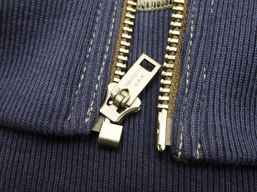 TOYS McCOY Men's Zip-Up Sweatshirt - USAAF C-2 Inspired, No Hood, Heavyweight 100% Cotton Loopwheel Fleece, Two-Tone Contrast Panel Design - Made in Japan (TMC2556 021 ash gray and  navy)