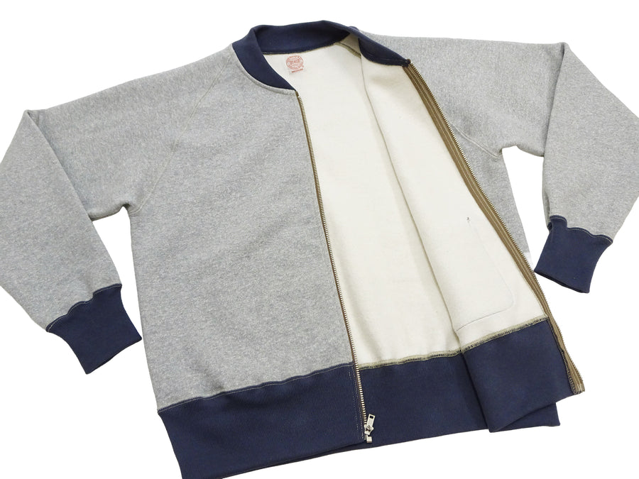 TOYS McCOY Men's Zip-Up Sweatshirt - USAAF C-2 Inspired, No Hood, Heavyweight 100% Cotton Loopwheel Fleece, Two-Tone Contrast Panel Design - Made in Japan (TMC2556 021 ash gray and  navy)