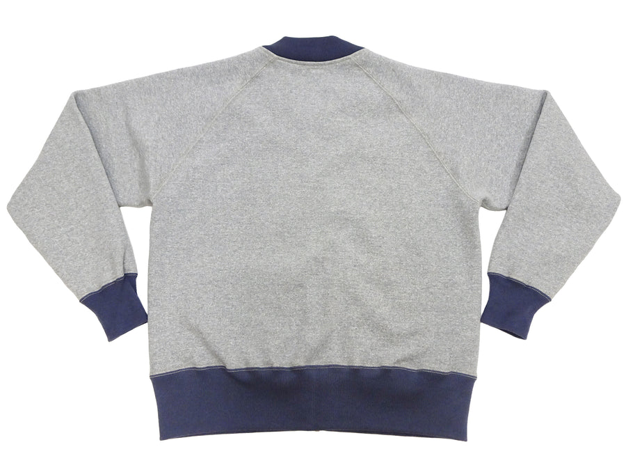 TOYS McCOY Men's Zip-Up Sweatshirt - USAAF C-2 Inspired, No Hood, Heavyweight 100% Cotton Loopwheel Fleece, Two-Tone Contrast Panel Design - Made in Japan (TMC2556 021 ash gray and  navy)