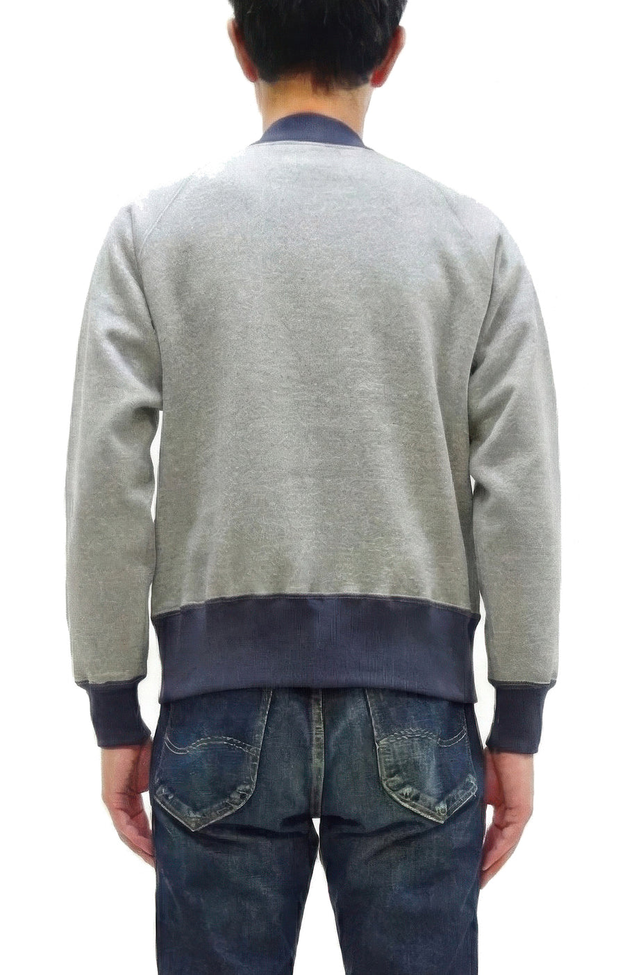 TOYS McCOY Men's Zip-Up Sweatshirt - USAAF C-2 Inspired, No Hood, Heavyweight 100% Cotton Loopwheel Fleece, Two-Tone Contrast Panel Design - Made in Japan (TMC2556 021 ash gray and  navy)