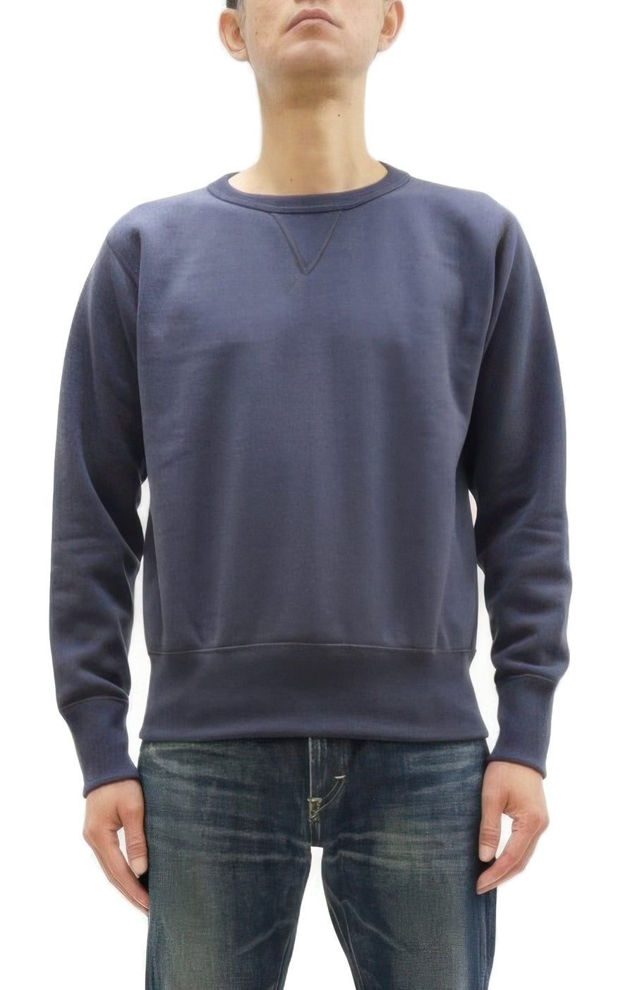 TOYS McCOY Men's Solid Color Loopwheel Sweatshirt - Vintage-Inspired, Tubular Knit Fleece - Made in Japan (TMC2566 141 Navy Gray)