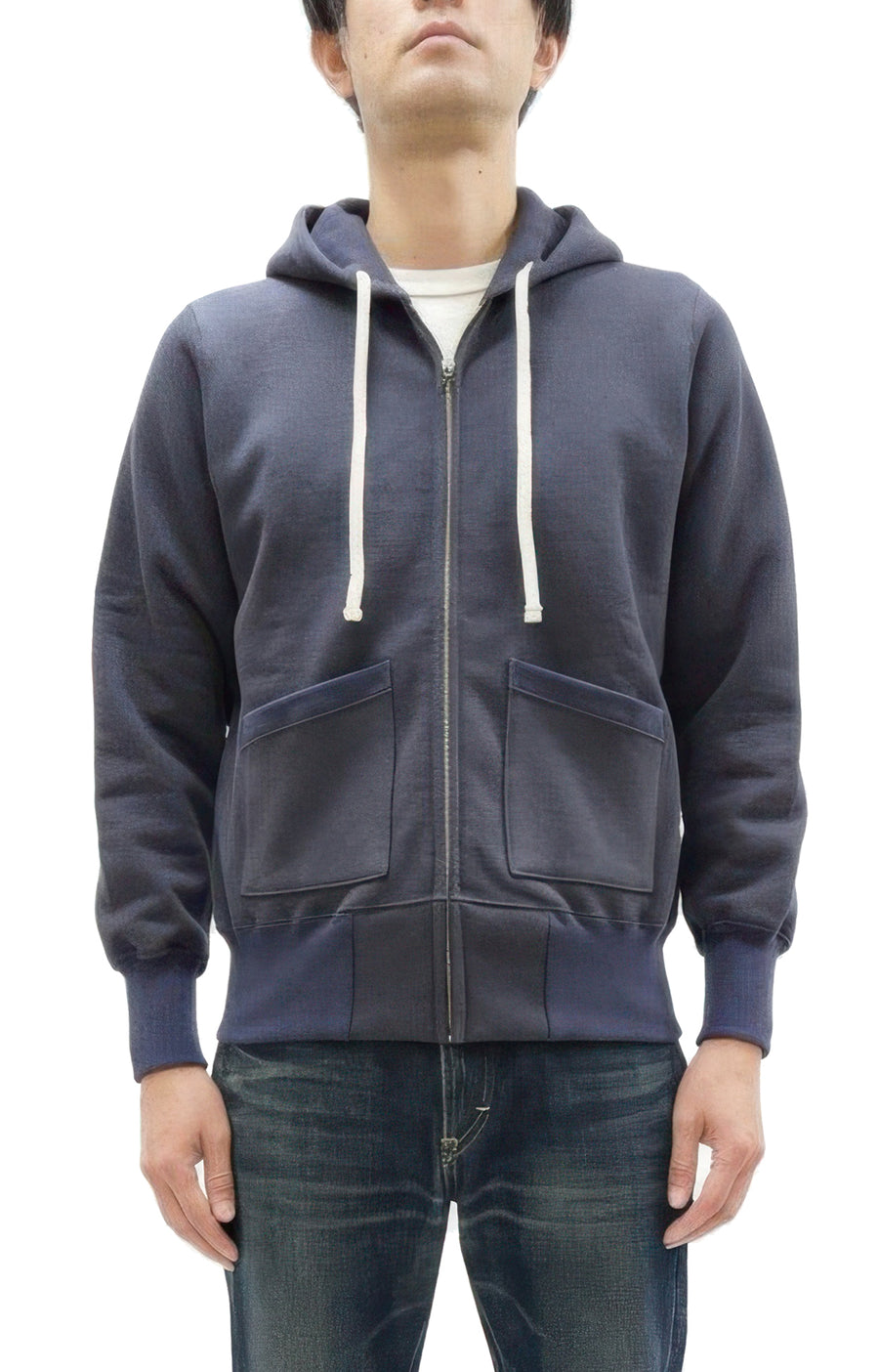 TOYS McCOY Men's Heavyweight Full Zip Hoodie - Vintage-Style Zip-Up Solid Hooded Sweatshirt TMC2567 141 Faded Navy-Gray