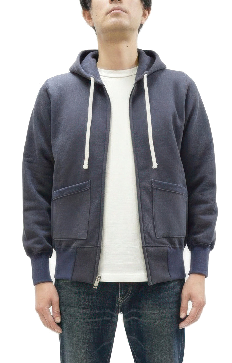 TOYS McCOY Men's Heavyweight Full Zip Hoodie - Vintage-Style Zip-Up Solid Hooded Sweatshirt TMC2567 141 Faded Navy-Gray