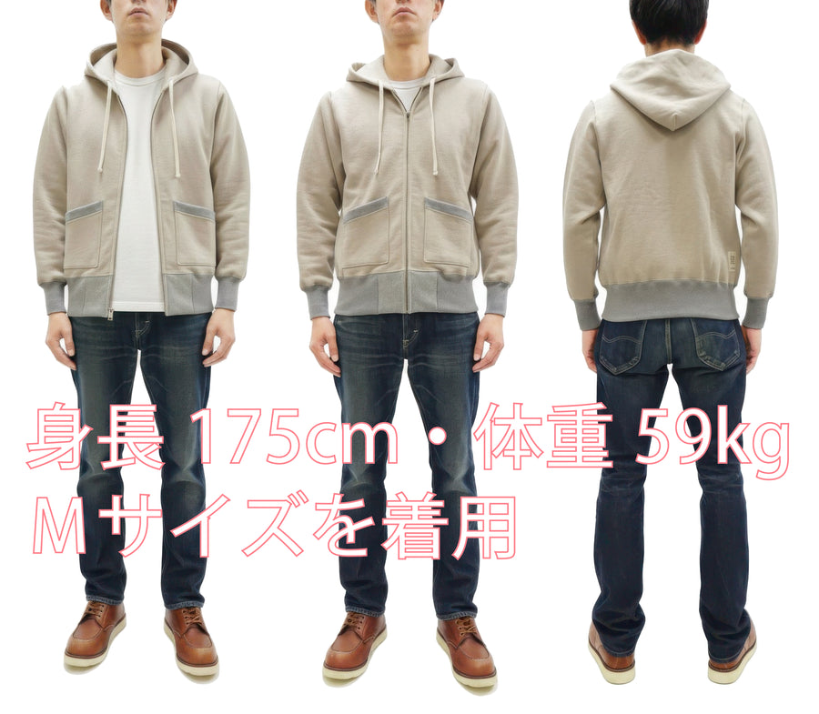 TOYS McCOY Men's Heavyweight Full Zip Hoodie - Vintage-Style Zip-Up Solid Hooded Sweatshirt TMC2567 040 Sand-Beige
