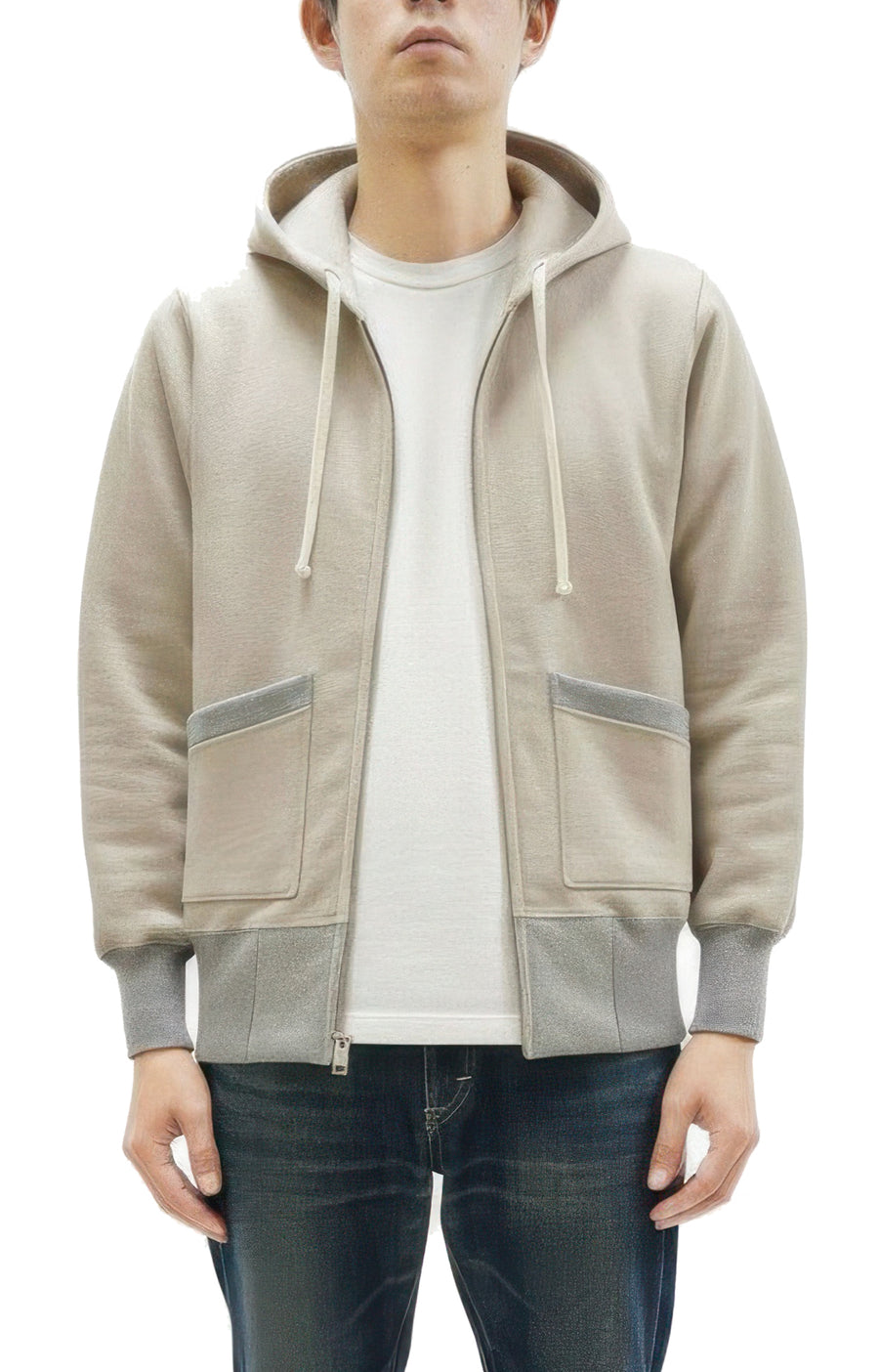 TOYS McCOY Men's Heavyweight Full Zip Hoodie - Vintage-Style Zip-Up Solid Hooded Sweatshirt TMC2567 040 Sand-Beige