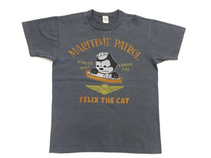 TOYS McCOY Men's Felix the Cat U.S. Navy Graphic Short Sleeve T-Shirt - Loopwheel Tubular Jersey, Garment Dyed, Made in Japan (TMC2601 030 Muted Black)