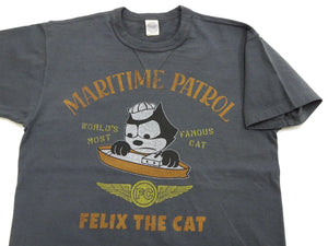 TOYS McCOY Men's Felix the Cat U.S. Navy Graphic Short Sleeve T-Shirt - Loopwheel Tubular Jersey, Garment Dyed, Made in Japan (TMC2601 030 Muted Black)