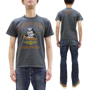 TOYS McCOY Men's Felix the Cat U.S. Navy Graphic Short Sleeve T-Shirt - Loopwheel Tubular Jersey, Garment Dyed, Made in Japan (TMC2601 030 Muted Black)