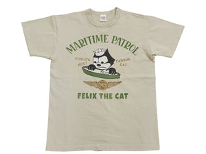 TOYS McCOY Men's Felix the Cat U.S. Navy Graphic Short Sleeve T-Shirt - Loopwheel Tubular Jersey, Garment Dyed, Made in Japan (TMC2601 041 Muted Sand Beige)