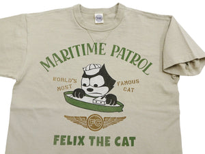 TOYS McCOY Men's Felix the Cat U.S. Navy Graphic Short Sleeve T-Shirt - Loopwheel Tubular Jersey, Garment Dyed, Made in Japan (TMC2601 041 Muted Sand Beige)
