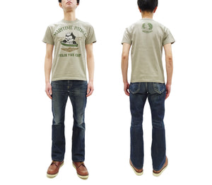 TOYS McCOY Men's Felix the Cat U.S. Navy Graphic Short Sleeve T-Shirt - Loopwheel Tubular Jersey, Garment Dyed, Made in Japan (TMC2601 041 Muted Sand Beige)