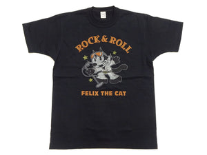 TOYS McCOY Felix the Cat "Rock & Roll" Short Sleeve Loopwheel Graphic T-Shirt - Made in Japan, Tubular Knit, Unwashed Finish (TMC2602 030 Black)