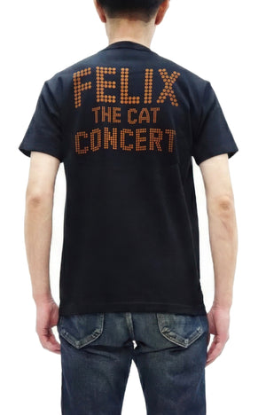 TOYS McCOY Felix the Cat "Rock & Roll" Short Sleeve Loopwheel Graphic T-Shirt - Made in Japan, Tubular Knit, Unwashed Finish (TMC2602 030 Black)