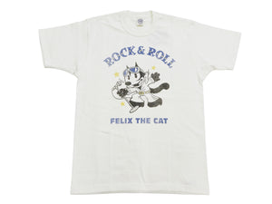 TOYS McCOY Felix the Cat "Rock & Roll" Short Sleeve Loopwheel Graphic T-Shirt - Made in Japan, Tubular Knit, Unwashed Finish (TMC2602 011 Off-White)