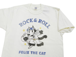 TOYS McCOY Felix the Cat "Rock & Roll" Short Sleeve Loopwheel Graphic T-Shirt - Made in Japan, Tubular Knit, Unwashed Finish (TMC2602 011 Off-White)
