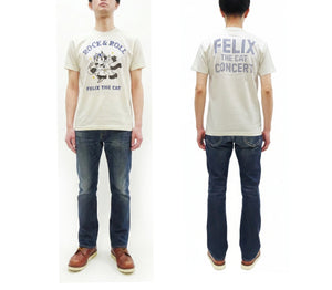 TOYS McCOY Felix the Cat "Rock & Roll" Short Sleeve Loopwheel Graphic T-Shirt - Made in Japan, Tubular Knit, Unwashed Finish (TMC2602 011 Off-White)
