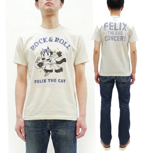 TOYS McCOY Felix the Cat "Rock & Roll" Short Sleeve Loopwheel Graphic T-Shirt - Made in Japan, Tubular Knit, Unwashed Finish (TMC2602 011 Off-White)