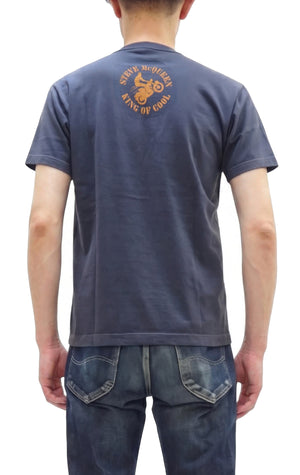 TOYS McCOY Men's Short-Sleeve Steve McQueen Graphic T-Shirt, Tubular Knit Jersey, One-Wash, Made in Japan (TMC2605 120 Muted Blue)