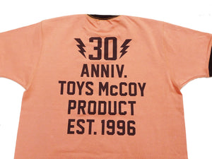 TOYS McCOY Men's 30th Anniversary Graphic Ringer T-Shirt, Heavyweight 100% Cotton Tubular Jersey Tee with No Side Seams, Unwashed, Made in Japan (TMC2609 Muted Carrot with Black Trim)