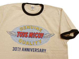 TOYS McCOY Men's 30th Anniversary Graphic Ringer T-Shirt, Heavyweight 100% Cotton Tubular Jersey Tee with No Side Seams, Unwashed, Made in Japan (TMC2609 Muted Beige with Black Trim)