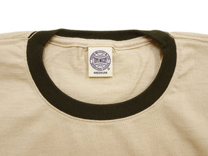 TOYS McCOY Men's 30th Anniversary Graphic Ringer T-Shirt, Heavyweight 100% Cotton Tubular Jersey Tee with No Side Seams, Unwashed, Made in Japan (TMC2609 Muted Beige with Black Trim)