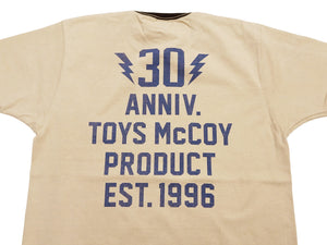TOYS McCOY Men's 30th Anniversary Graphic Ringer T-Shirt, Heavyweight 100% Cotton Tubular Jersey Tee with No Side Seams, Unwashed, Made in Japan (TMC2609 Muted Beige with Black Trim)