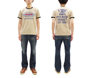 TOYS McCOY Men's 30th Anniversary Graphic Ringer T-Shirt, Heavyweight 100% Cotton Tubular Jersey Tee with No Side Seams, Unwashed, Made in Japan (TMC2609 Muted Beige with Black Trim)