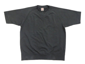 TOYS McCOY Men's Short Sleeve Raglan Sweatshirt, Garment-Dyed Loopback French Terry, V-Gusset Crewneck, Made in Japan (TMC2612  030 Garment-Dyed Washed Black)