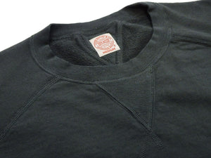 TOYS McCOY Men's Short Sleeve Raglan Sweatshirt, Garment-Dyed Loopback French Terry, V-Gusset Crewneck, Made in Japan (TMC2612  030 Garment-Dyed Washed Black)