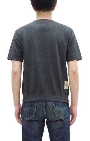 TOYS McCOY Men's Short Sleeve Raglan Sweatshirt, Garment-Dyed Loopback French Terry, V-Gusset Crewneck, Made in Japan (TMC2612  030 Garment-Dyed Washed Black)