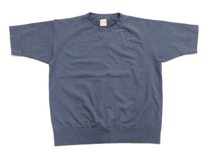 TOYS McCOY Men's Short Sleeve Raglan Sweatshirt, Garment-Dyed Loopback French Terry, V-Gusset Crewneck, Made in Japan (TMC2612  120 Garment-Dyed Washed Blue)