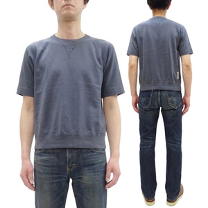 TOYS McCOY Men's Short Sleeve Raglan Sweatshirt, Garment-Dyed Loopback French Terry, V-Gusset Crewneck, Made in Japan (TMC2612  120 Garment-Dyed Washed Blue)
