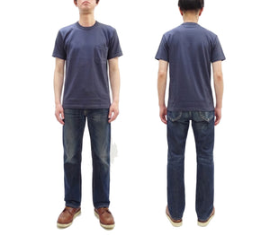 TOYS McCOY Men's Plain Short Sleeve Pocket T-Shirt - Steve McQueen Inspired, Tubular Knit Jersey, Unwashed, Made in Japan (TMC2615 120 Muted Blue)