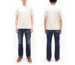 TOYS McCOY Men's Plain Short Sleeve Pocket T-Shirt - Steve McQueen Inspired, Tubular Knit Jersey, Unwashed, Made in Japan (TMC2615 011 Soft Off-White)