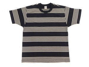 TOYS McCOY Men's Steve McQueen Inspired Multi-Border Striped Short Sleeve Crew Neck T-Shirt - Garment-Dyed Cotton Jersey - Made in Japan (TMC2616 041 Ivory x Black)